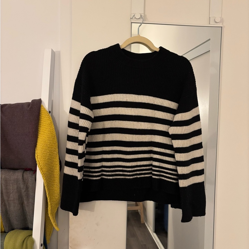 Massimo Dutti Black and Cream Striped Sweater